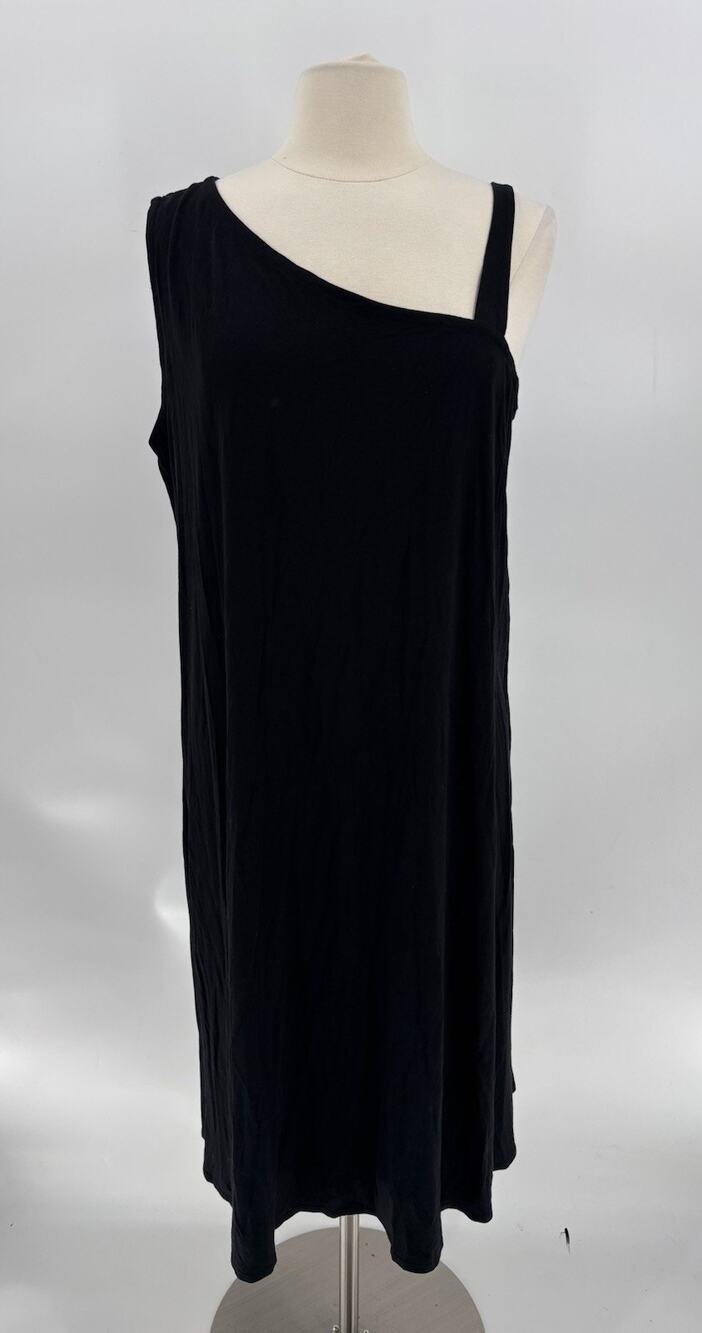 Eileen Fisher Asymmetrical Dress Womens XL Black Midi One Shoulder Sleeveless